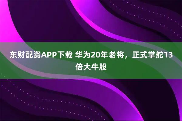 东财配资APP下载 华为20年老将，正式掌舵13倍大牛股