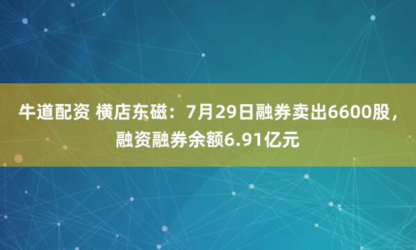 牛道配资 横店东磁：7月29日融券卖出6600股，融资融券余额6.91亿元